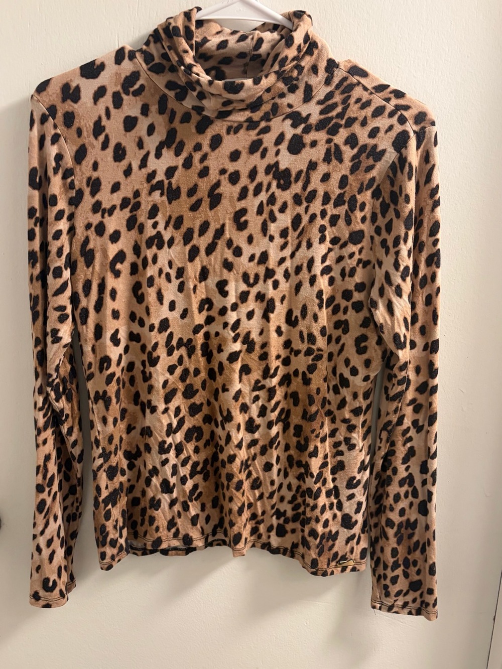 Calvin Klein Animal Print Leopard Turtleneck Long Sleeve Top Size M